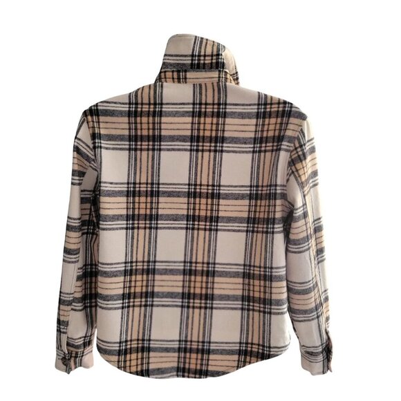 SANCTUARY ANTHROPOLOGIE Girlfriend Shacket Cream Tan Black Plaid Flannel- S - Picture 3 of 9